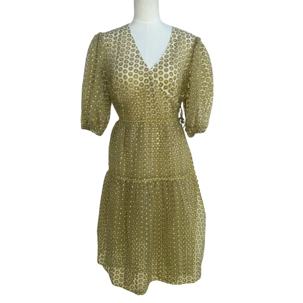 Topshop Daisy Floral Midi Dress Yellow Cottagecore Puff Sleeve US 6 Spring